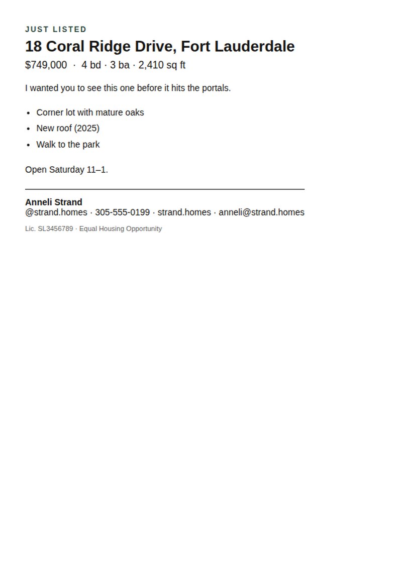 A listing email